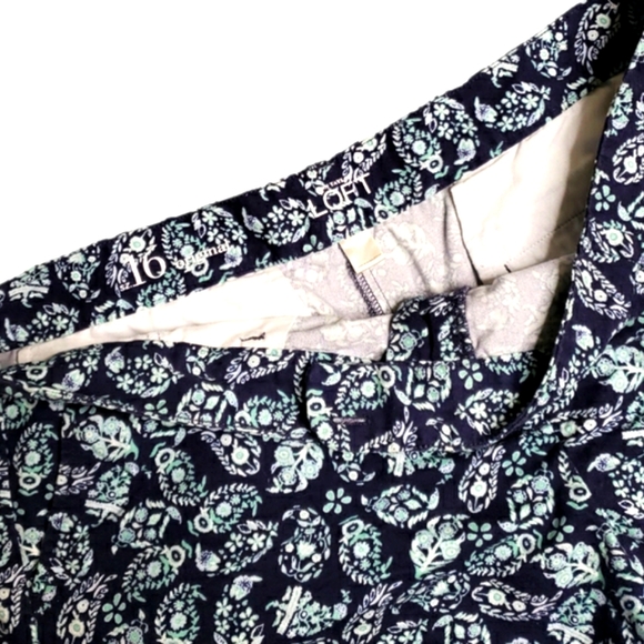 Ann Taylor Loft Short Paisley Print Preppy Coastal Cotton Beach Nautical Size 16 - Picture 3 of 6